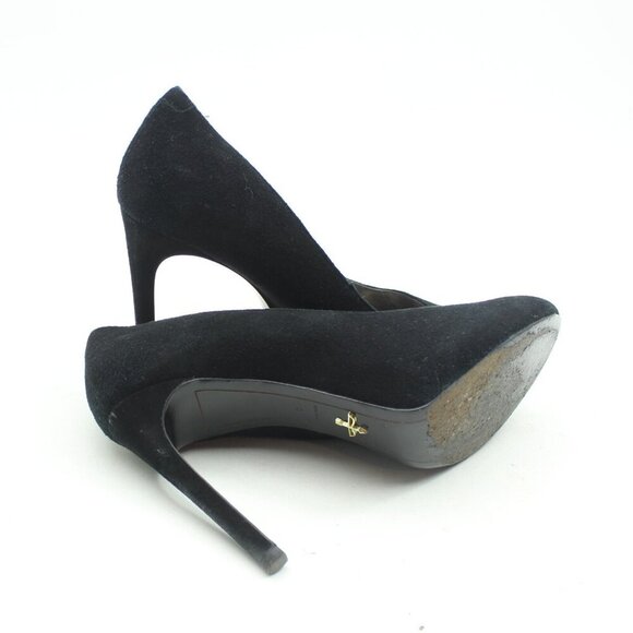 Pour la Victoire Womens Sz 8 Black Suede Vero Cuoio Leather Pumps Stiletto Heels - Picture 10 of 11